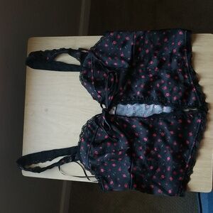 Garage Rose Print Lace Trim Flyaway Top Sz S